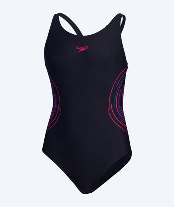 Speedo badedragt til piger - Plastisol Placement Muscleback - Mørkeblå/pink